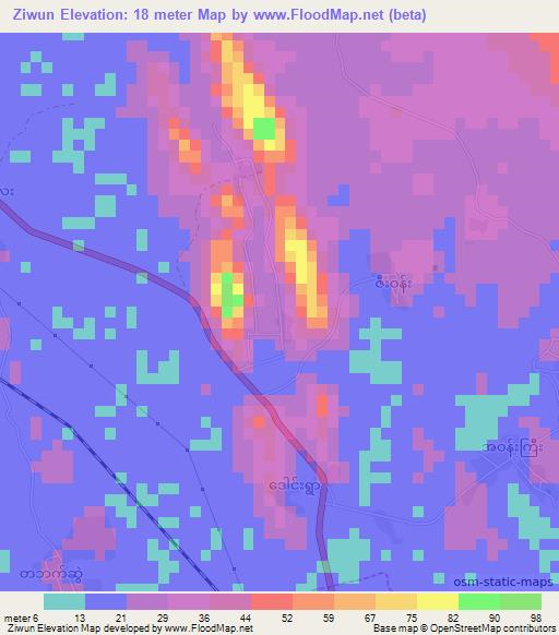 Ziwun,Myanmar Elevation Map