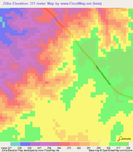 Zitha,Myanmar Elevation Map