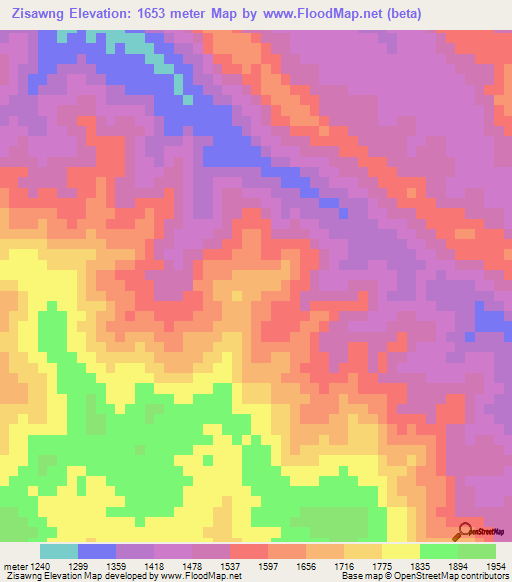 Zisawng,Myanmar Elevation Map