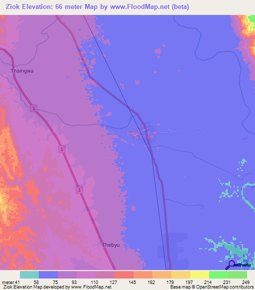 Ziok,Myanmar Elevation Map