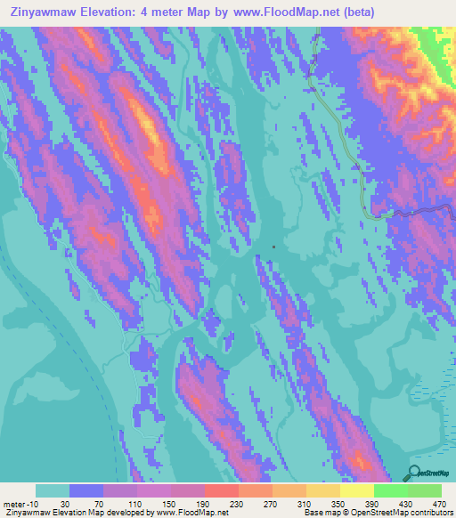 Zinyawmaw,Myanmar Elevation Map