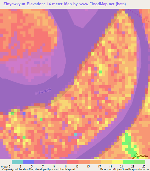 Zinyawkyun,Myanmar Elevation Map