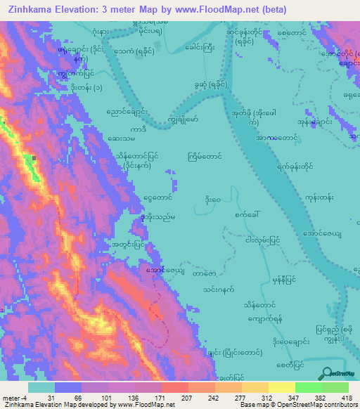 Zinhkama,Myanmar Elevation Map