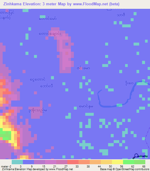 Zinhkama,Myanmar Elevation Map