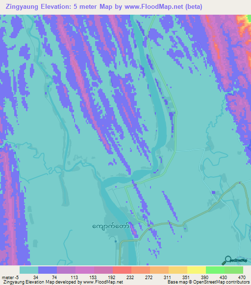 Zingyaung,Myanmar Elevation Map