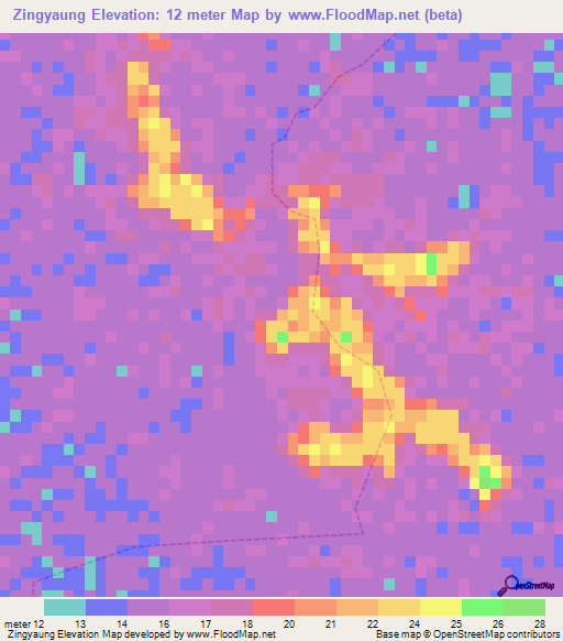 Zingyaung,Myanmar Elevation Map