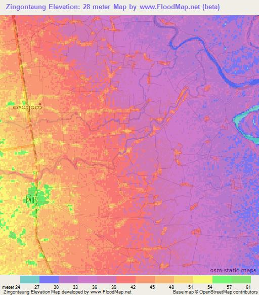 Zingontaung,Myanmar Elevation Map