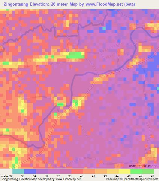 Zingontaung,Myanmar Elevation Map