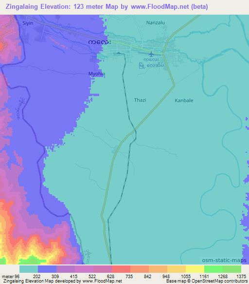 Zingalaing,Myanmar Elevation Map