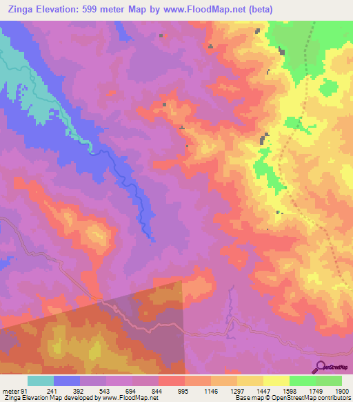 Zinga,Myanmar Elevation Map