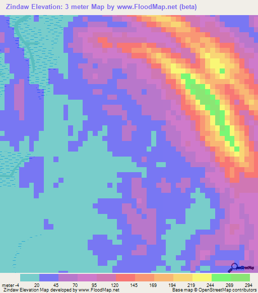Zindaw,Myanmar Elevation Map