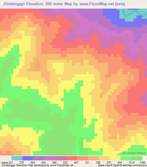 Zindainggyi,Myanmar Elevation Map