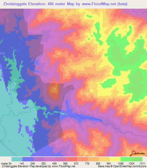 Zindainggale,Myanmar Elevation Map