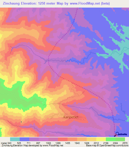 Zinchaung,Myanmar Elevation Map