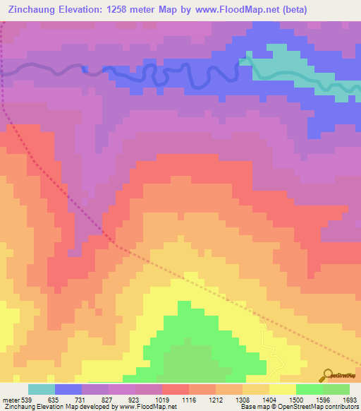 Zinchaung,Myanmar Elevation Map