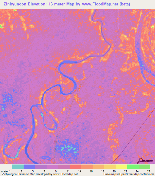 Zinbyungon,Myanmar Elevation Map