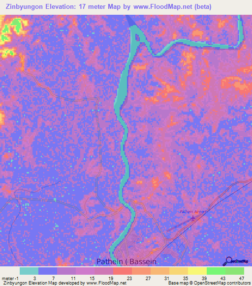 Zinbyungon,Myanmar Elevation Map
