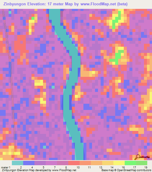 Zinbyungon,Myanmar Elevation Map