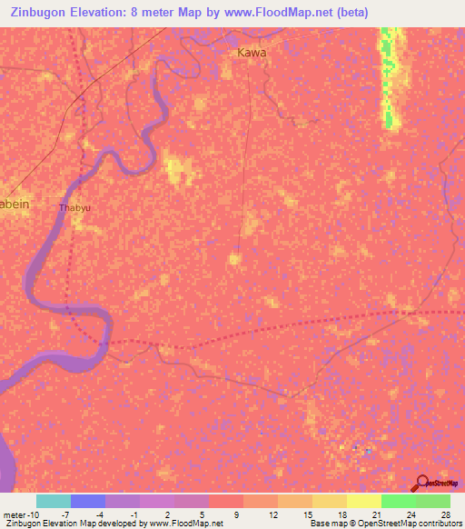 Zinbugon,Myanmar Elevation Map