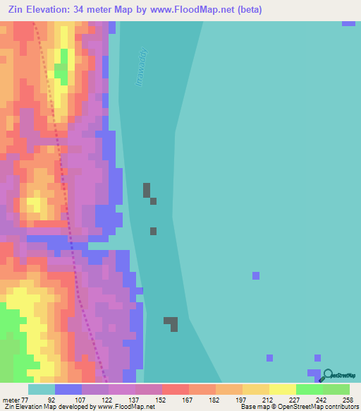 Zin,Myanmar Elevation Map