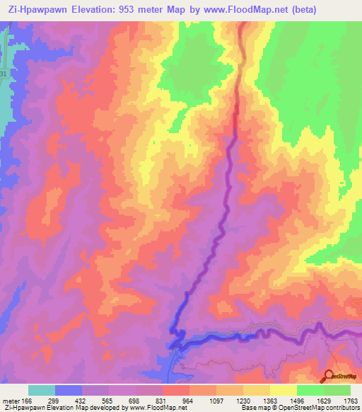 Zi-Hpawpawn,Myanmar Elevation Map