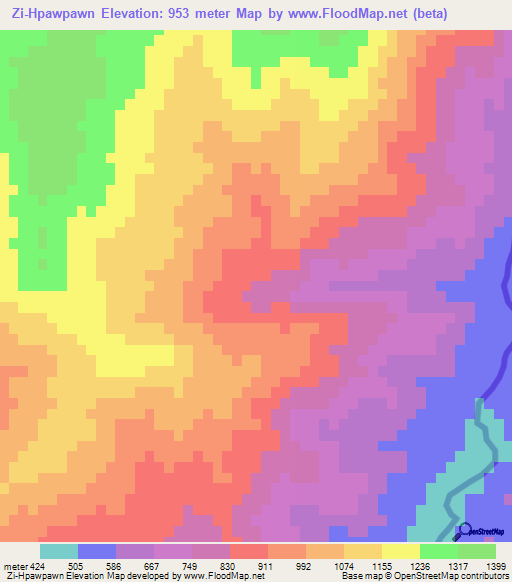 Zi-Hpawpawn,Myanmar Elevation Map