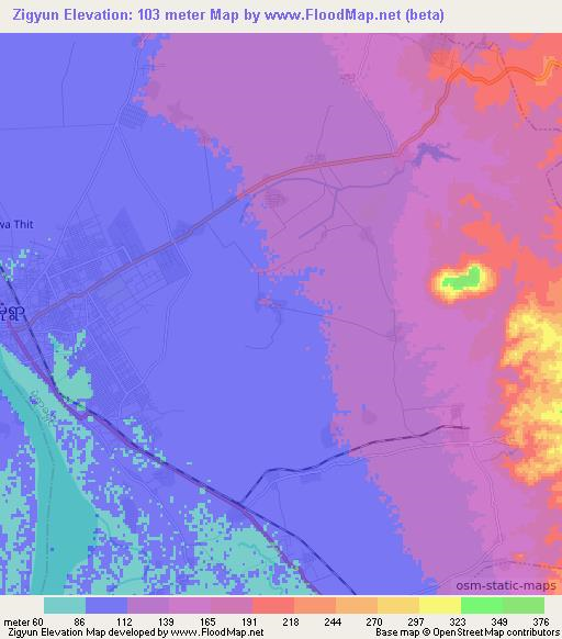 Zigyun,Myanmar Elevation Map