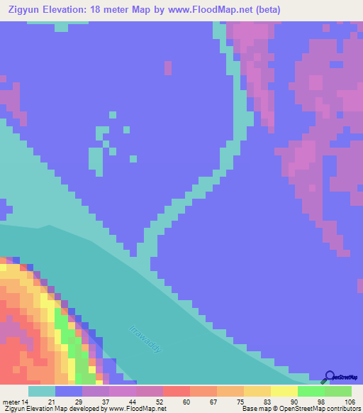 Zigyun,Myanmar Elevation Map