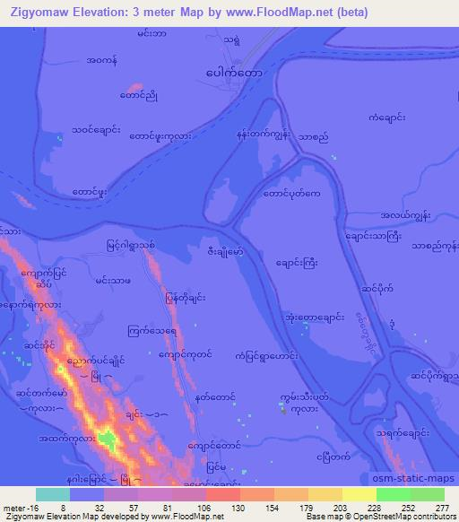 Zigyomaw,Myanmar Elevation Map