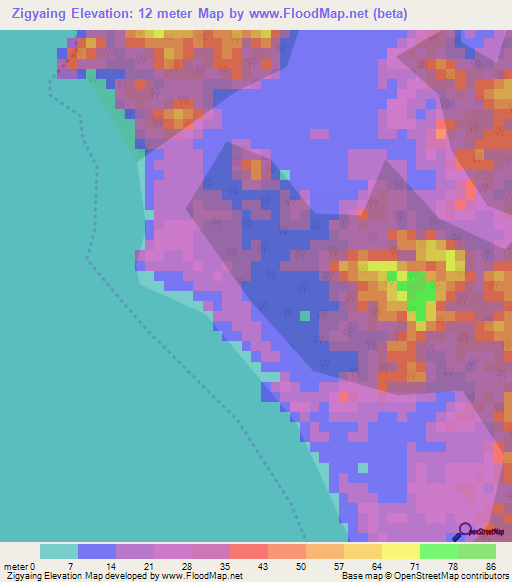 Zigyaing,Myanmar Elevation Map