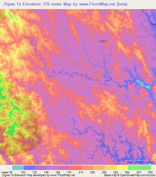 Zigwe Te,Myanmar Elevation Map