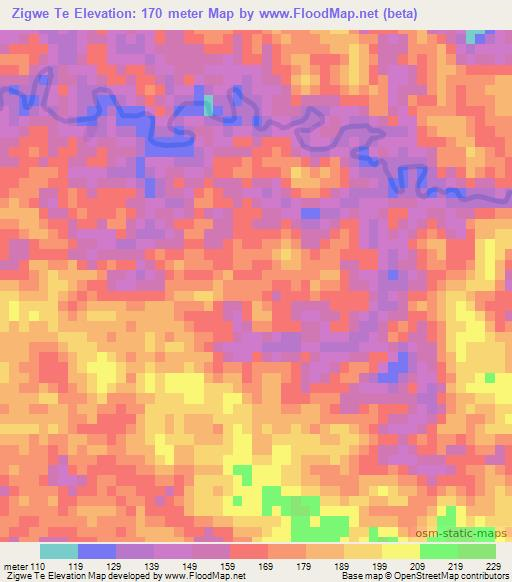 Zigwe Te,Myanmar Elevation Map