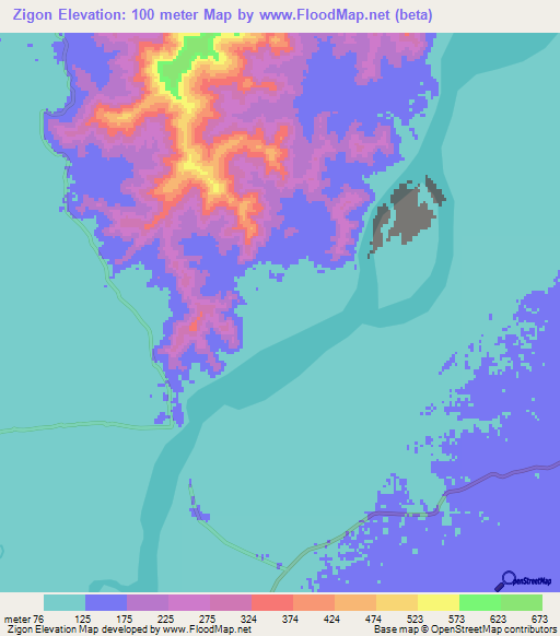 Zigon,Myanmar Elevation Map