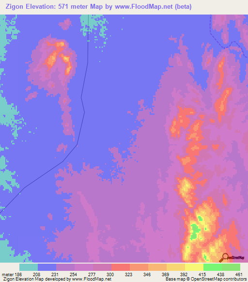 Zigon,Myanmar Elevation Map