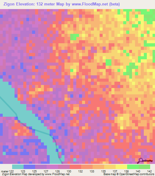 Zigon,Myanmar Elevation Map