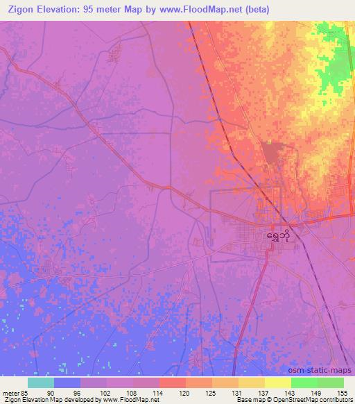 Zigon,Myanmar Elevation Map
