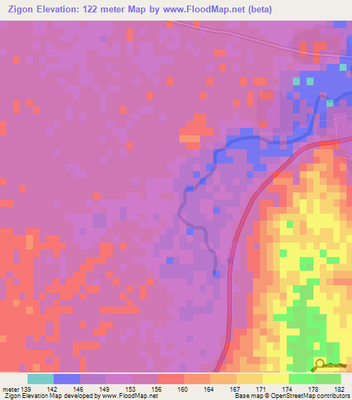 Zigon,Myanmar Elevation Map