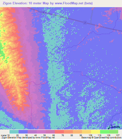 Zigon,Myanmar Elevation Map