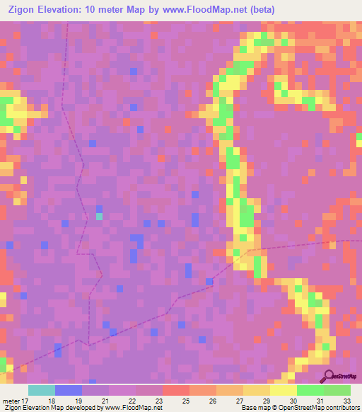 Zigon,Myanmar Elevation Map
