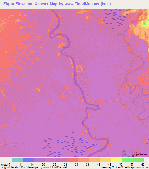 Zigon,Myanmar Elevation Map
