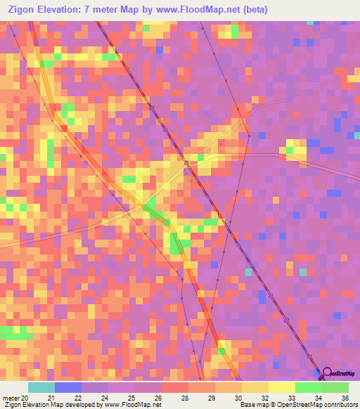 Zigon,Myanmar Elevation Map