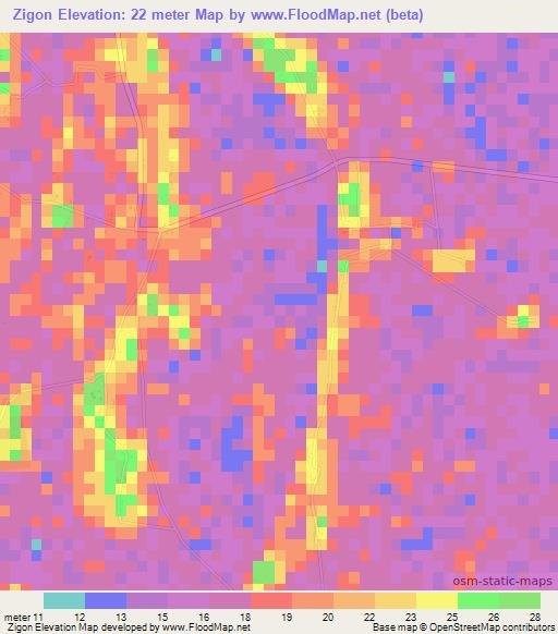 Zigon,Myanmar Elevation Map