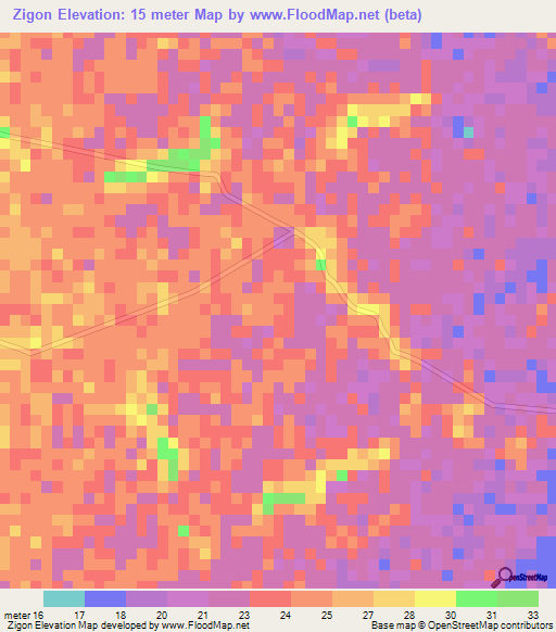 Zigon,Myanmar Elevation Map