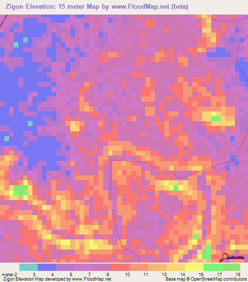 Zigon,Myanmar Elevation Map