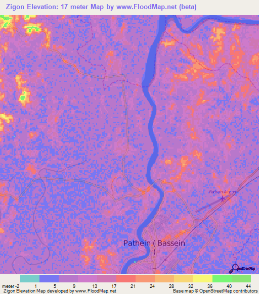 Zigon,Myanmar Elevation Map
