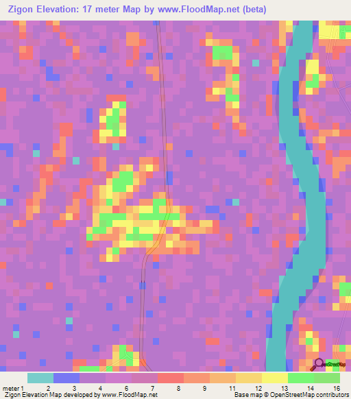 Zigon,Myanmar Elevation Map