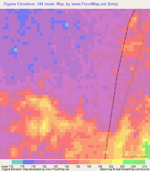 Zigana,Myanmar Elevation Map