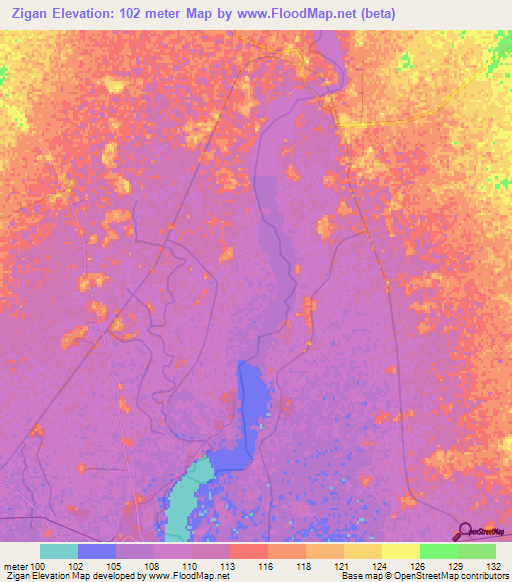 Zigan,Myanmar Elevation Map