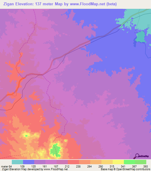 Zigan,Myanmar Elevation Map
