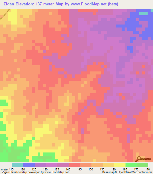 Zigan,Myanmar Elevation Map